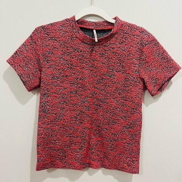 Free People Short Sleeve Tee Tweed Boucle Crop Top casual Size Small - Picture 6 of 7